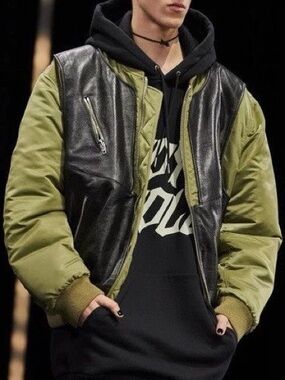 Celine × Hedi Slimane olive green/ black leather bomber jacket nwt Sz 54